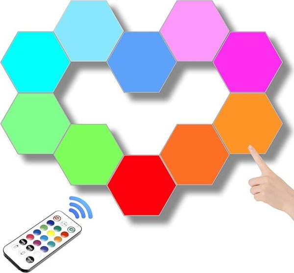 Remote Control Hexagon Smart Wall-Mounted Touch-Sensitive DIY Geometric Colorful Light - 10 Pack